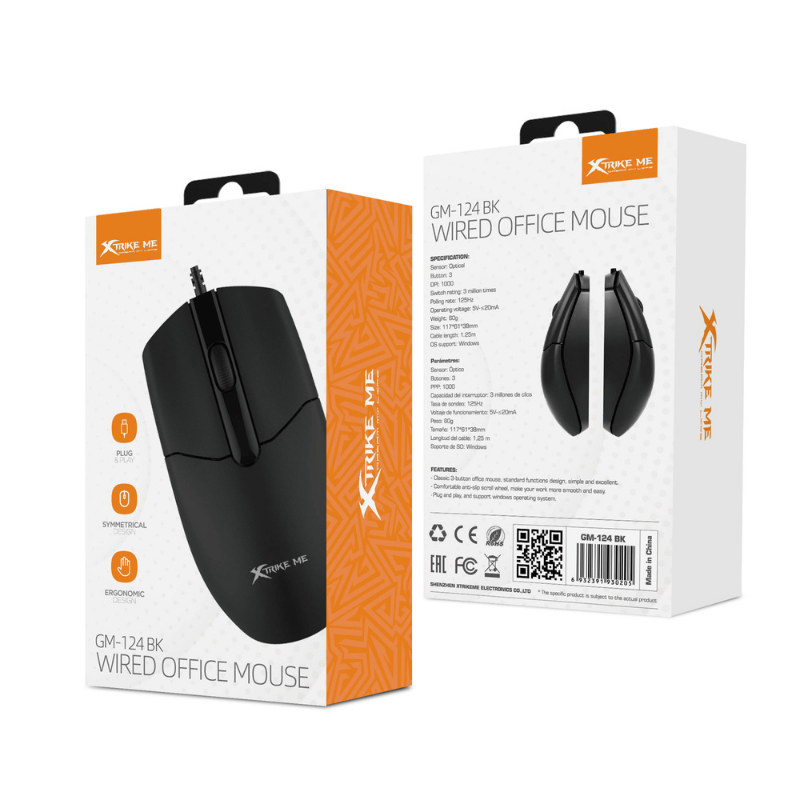 XTrike Me GM-124 BK Optical Mouse - 3-Button, 1000 DPI, USB