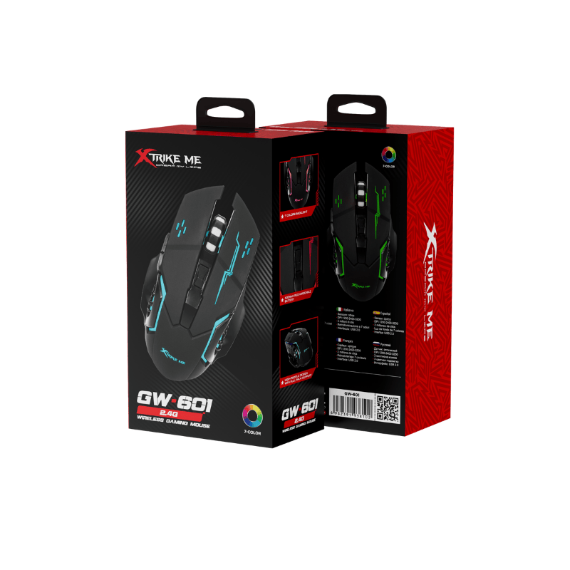XTrike Me GW-601 Wireless Gaming Mouse - 2.4G, 7-Colour Backlight, 3200 DPI