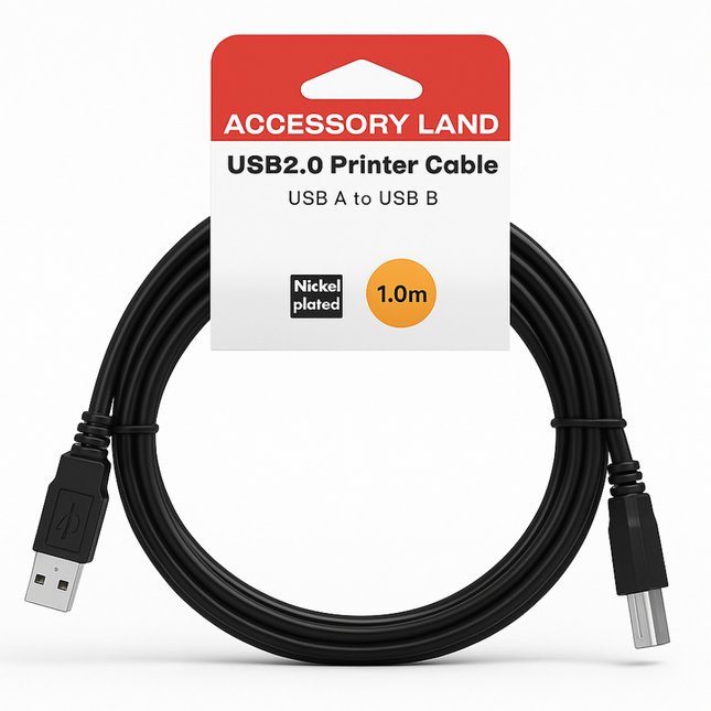 USB 2.0 A to B Printer Cable - 1m to 5m - Black - Hang