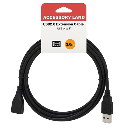 USB 2.0 A to A Extension Cable - 2m to 5m - Black - Hang