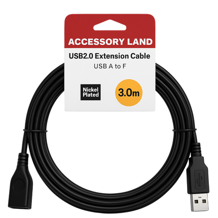 USB 2.0 A to A Extension Cable - 2m to 5m - Black - Hang