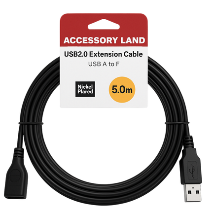 USB 2.0 A to A Extension Cable - 2m to 5m - Black - Hang