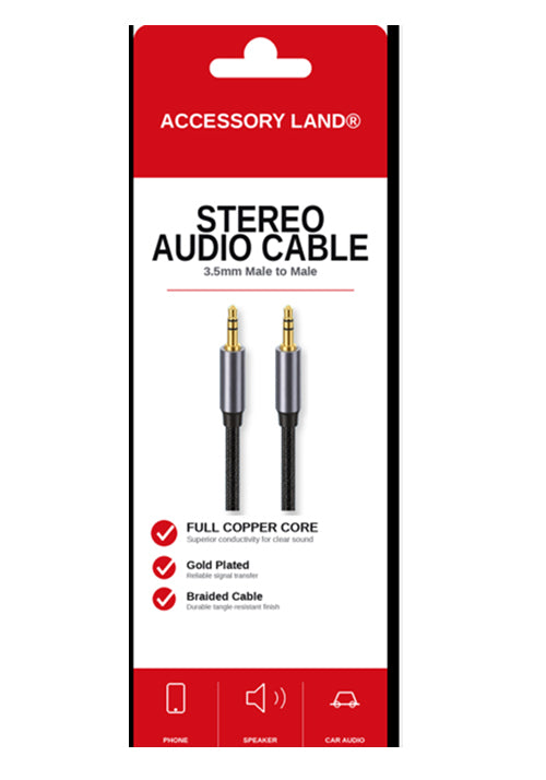 Accessory Land 3.5mm Male to Male Stereo Audio Cable – Braided Copper Core, 1m, 2m, 3m, 5m