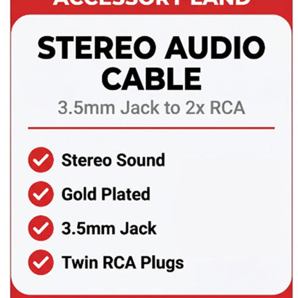 Accessory Land 3.5mm Stereo to 2 x RCA Audio Cable – 2m, 3m, 5m