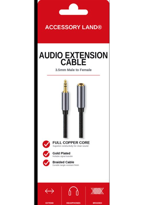 Accessory Land 3.5mm Audio Extension Cable (Male to Female) – Braided Gold-Plated Copper Aux Cable (1m / 2m / 3m / 5m)