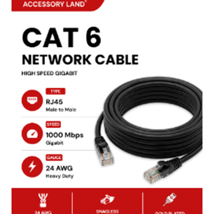 Accessory Land Cat6 Network Ethernet Cable (RJ45 Male to Male) – High-Speed 1000 Mbps Gigabit UTP Patch Cord, 24 AWG (1m / 2m / 3m / 5m / 10m / 15m / 20m)