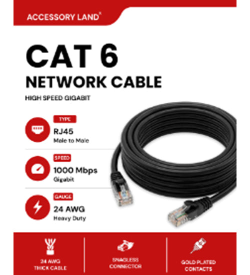 Accessory Land Cat6 Network Ethernet Cable (RJ45 Male to Male) – High-Speed 1000 Mbps Gigabit UTP Patch Cord, 24 AWG (1m / 2m / 3m / 5m / 10m / 15m / 20m)