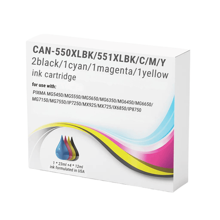 Canon 550XL/551XL Compatible Ink Cartridges - High-Capacity & Standard Blacks, 3-Colour Singles & 5-Colour Box Set