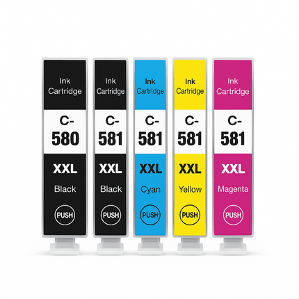 Canon 580XXL/581XXL Compatible Ink Cartridges - High-Capacity & Standard Blacks, 3-Colour Singles & 5-Colour Box Set