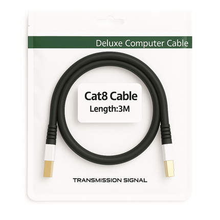 RJ45 CAT 8 PVC Ethernet Cable - Male-to-Male, 1-10 m (Black)