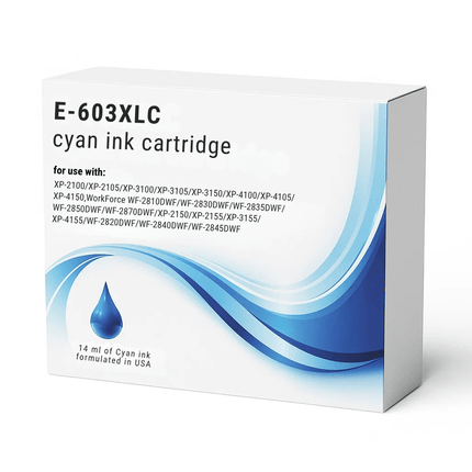E-603XLC cyan ink cartridge packaging on a white background - for wholesale trade