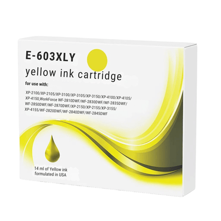 E-603XLY Yellow ink cartridge packaging with product details on a white background - for wholesale trade