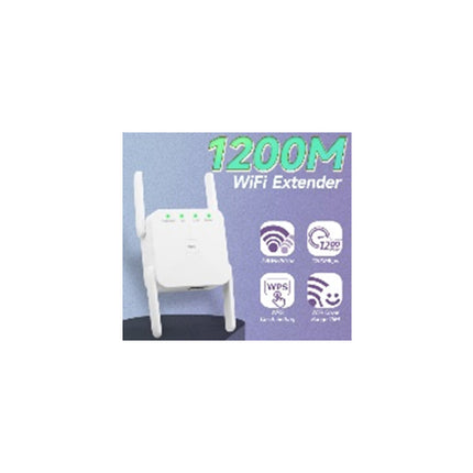 1200Mbps Dual-Band Wi-Fi Extender & Booster (4 Antennas, White) – UK Plug Wall-Mounted Signal Amplifier