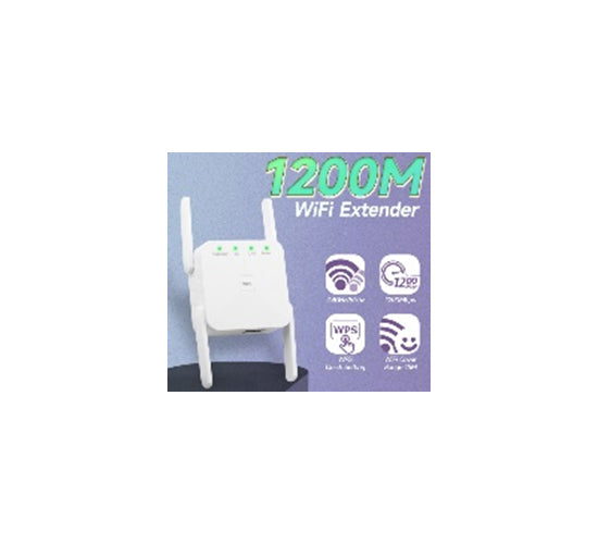 1200Mbps Dual-Band Wi-Fi Extender & Booster (4 Antennas, White) – UK Plug Wall-Mounted Signal Amplifier
