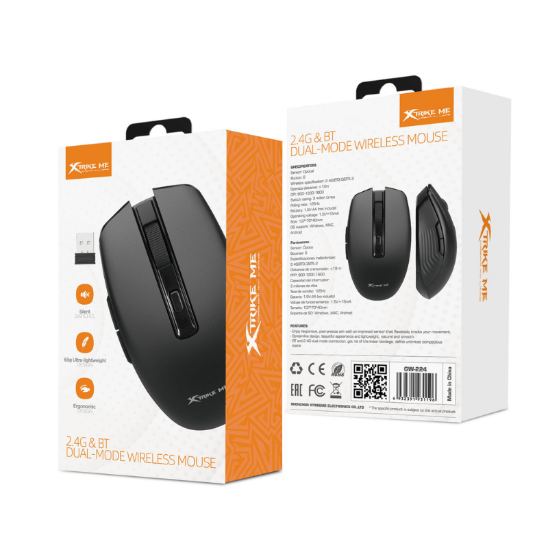 XTrike Me GW-224 Wireless Mouse - 2.4G, 6 Buttons, 1000 DPI, Black
