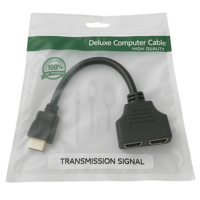 HDMI Male to 2x Female Splitter Cable - 1080p Video Signal Duplication