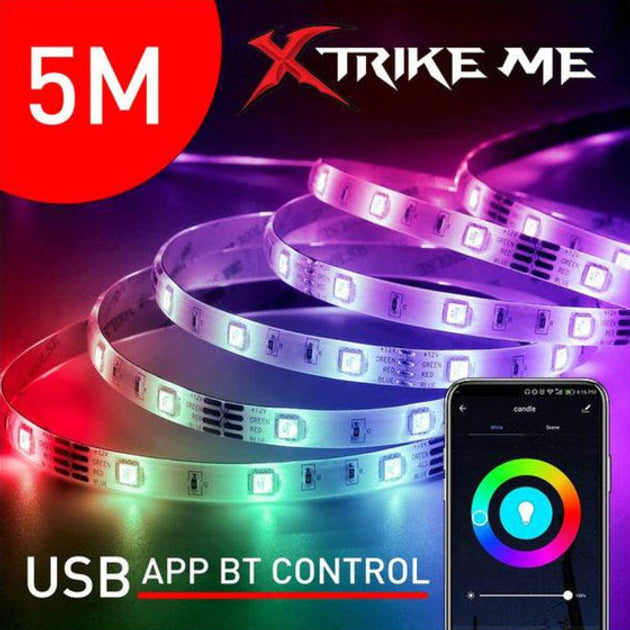 XTrike Me HT-5050 RGB LED Strip - 5m, App + Remote Control, USB Powered
