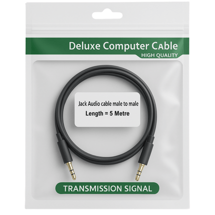 Deluxe computer cable packaging with cable inside on a white background - 5 metre - 3.5mm audio cable for wholesale trade