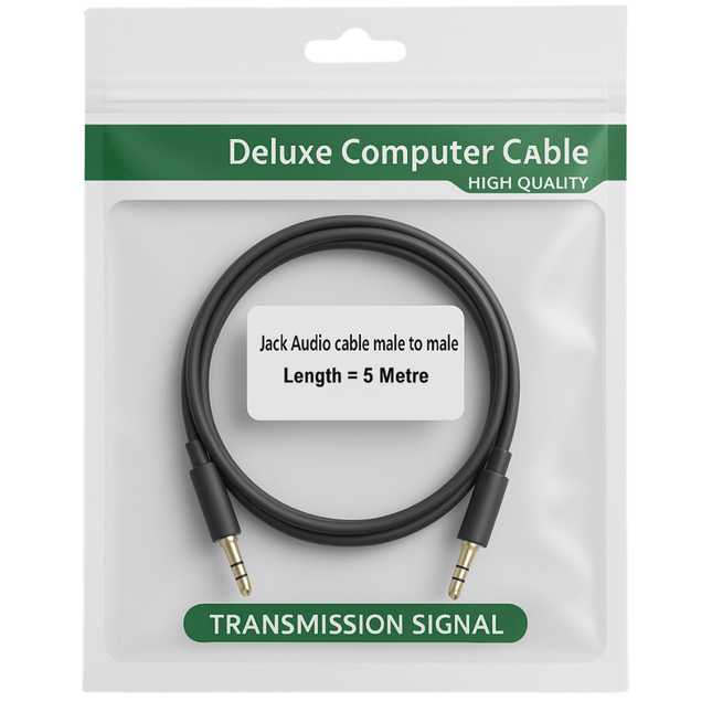 Deluxe computer cable packaging with cable inside on a white background - 5 metre - 3.5mm audio cable for wholesale trade