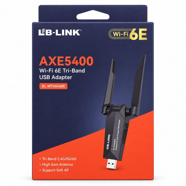 LB-LINK WTN5400E AXE5400 Wi-Fi 6E Tri-Band Wireless USB Adapter with Dual Antennas
