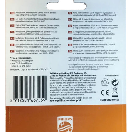 Philips Micro SDHC Memory Card Class 10 High Speed Flash Storage with SD Adapter