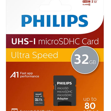 Philips Micro SDHC Memory Card Class 10 High Speed Flash Storage with SD Adapter