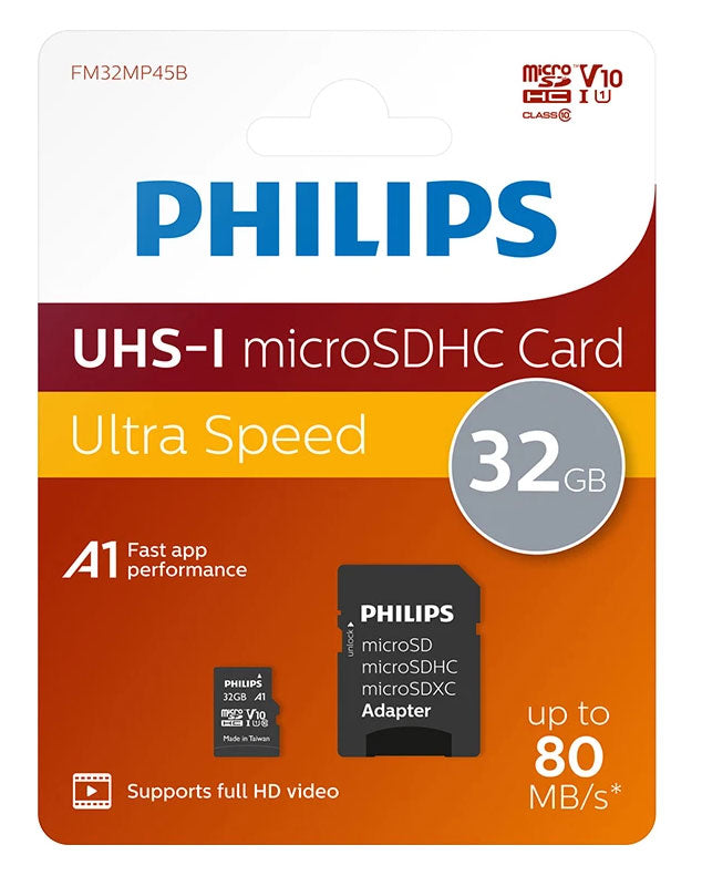 Philips Micro SDHC Memory Card Class 10 High Speed Flash Storage with SD Adapter