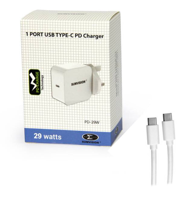 Sumvision 29W USB-C PD Charger - Compact Fast Charging for MacBook & Chromebooks