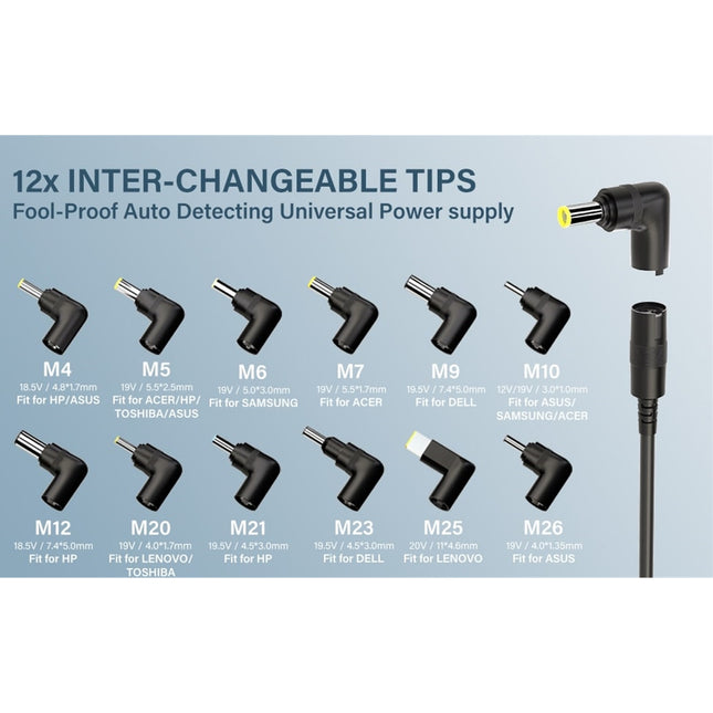 image showing the available tips for the 12 tip universal charger - for wholesale trade
