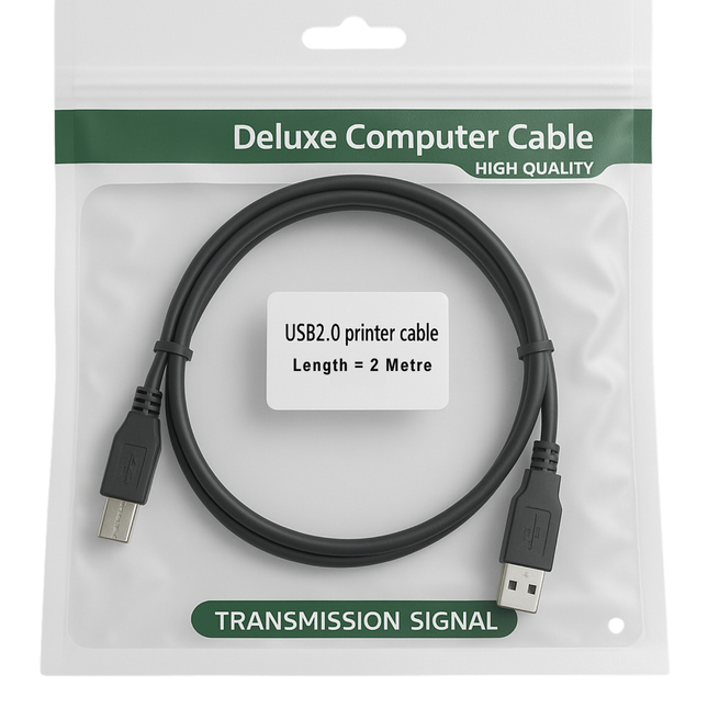 USB 2.0 A to B Printer Cable - 1m to 5m - Black