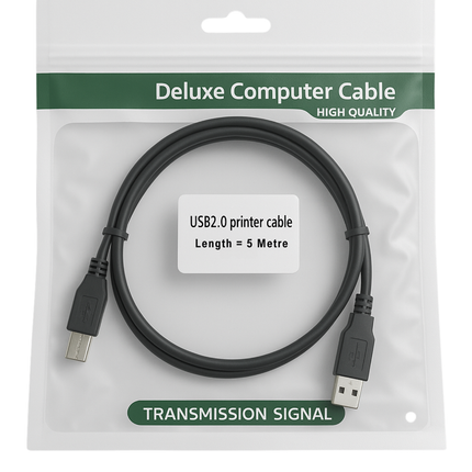 USB 2.0 A to B Printer Cable - 1m to 5m - Black - Poly Bag