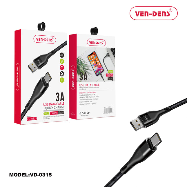 Ven-Dens USB data cable with packaging on a white background