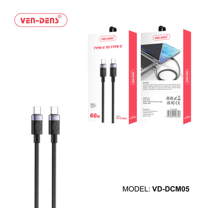 Ven Dens USB-C to USB-C 60W Charging Cable - Black (1-3 m)