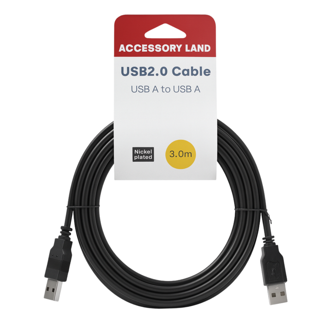 USB 2.0 A to A Data Cable - 2m, 3m, 5m - Black - Hang