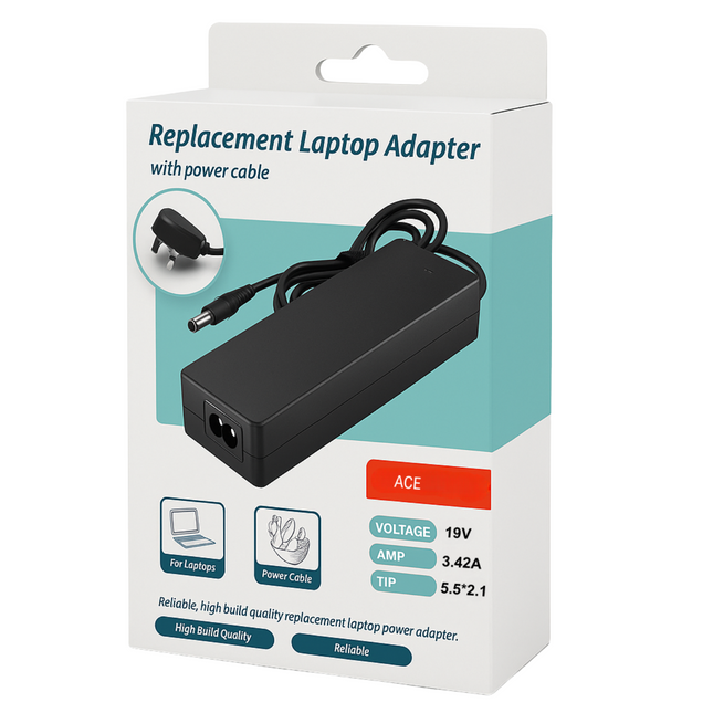 Acer Compatible Laptop Charger - 19V 3.42A 65W, 5.5x2.1mm Tip