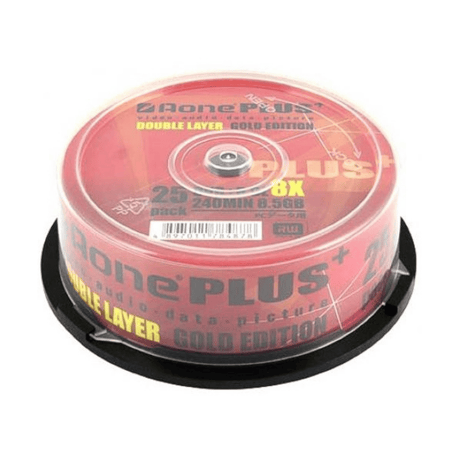 Spindle of Aone Plus+ Double Layer Gold Edition DVDs on a white background