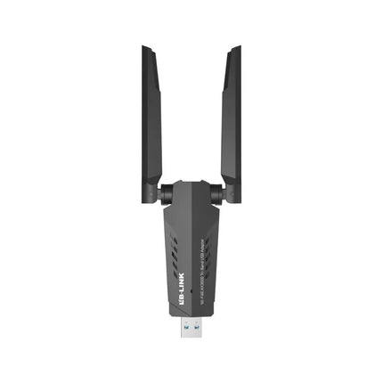 USB WiFi adapter with antennas on a white background
