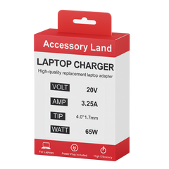 Laptop charger packaging with 'Accessory Land' branding on a white background - eSunrise Wholesale