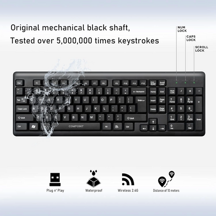 Compoint KM007-W-V2 Wireless Keyboard & Mouse Set - Black