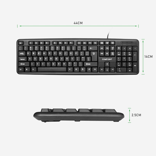 Compoint CP-K9014 Full Size USB Keyboard - UK Layout, Plug & Play