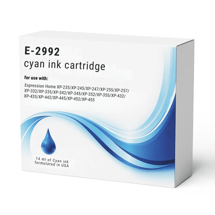 Box of E-2992 cyan ink cartridge on a white background - for wholesale trade