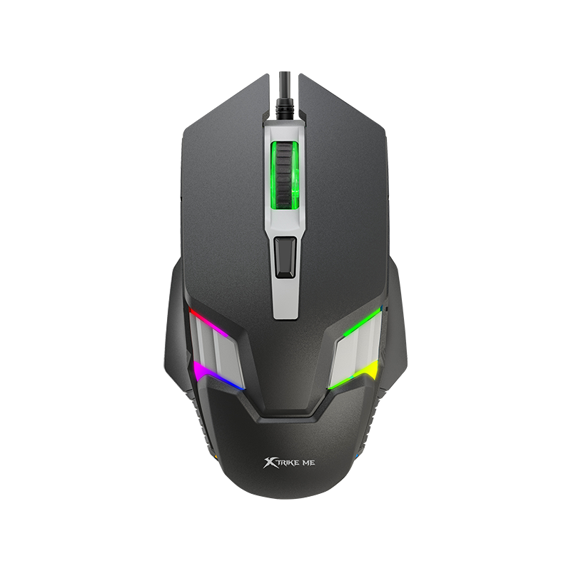 Gaming mouse with RGB lighting on a white background top view