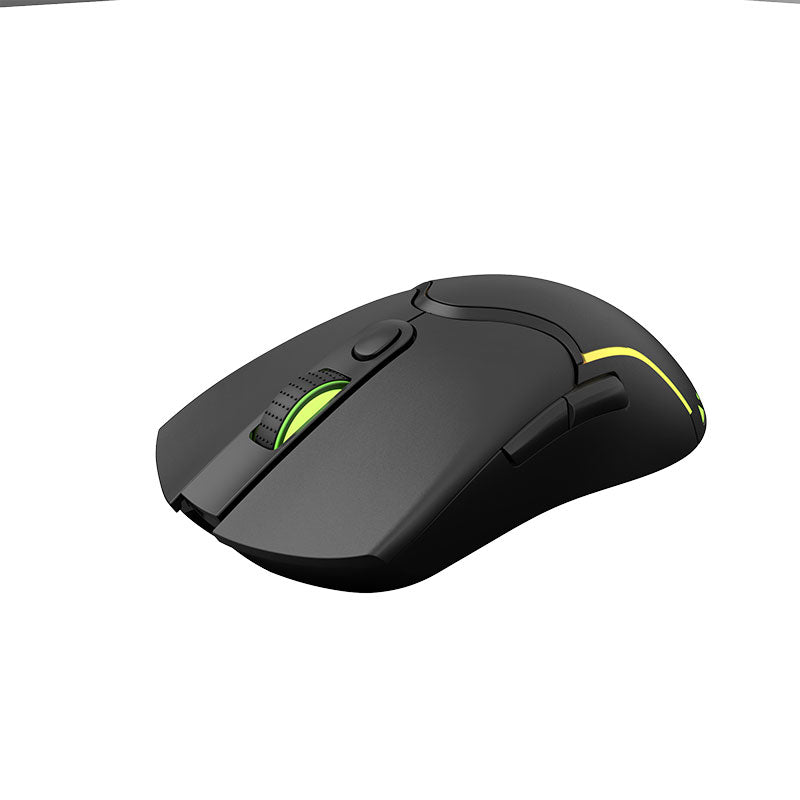Black gaming mouse with green accents on a white background 3