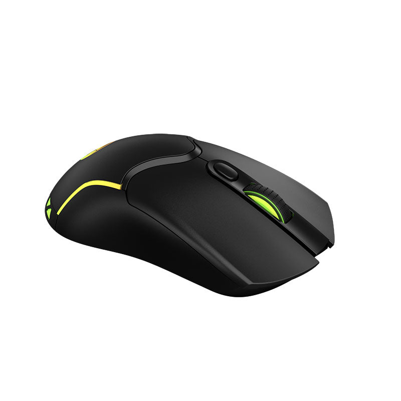 Black gaming mouse with green accents on a white background 4