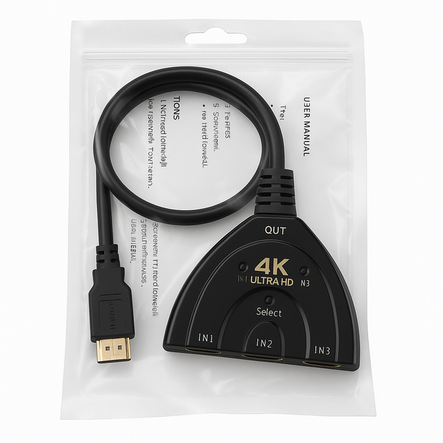 4K HDMI Switch 3 In 1 Out - Auto Switching, No Power Needed