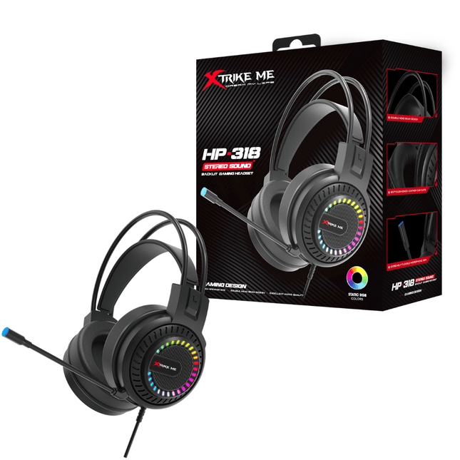 XTrike Me HP-318 Stereo Gaming Headset - RGB Backlight, 50mm Drivers