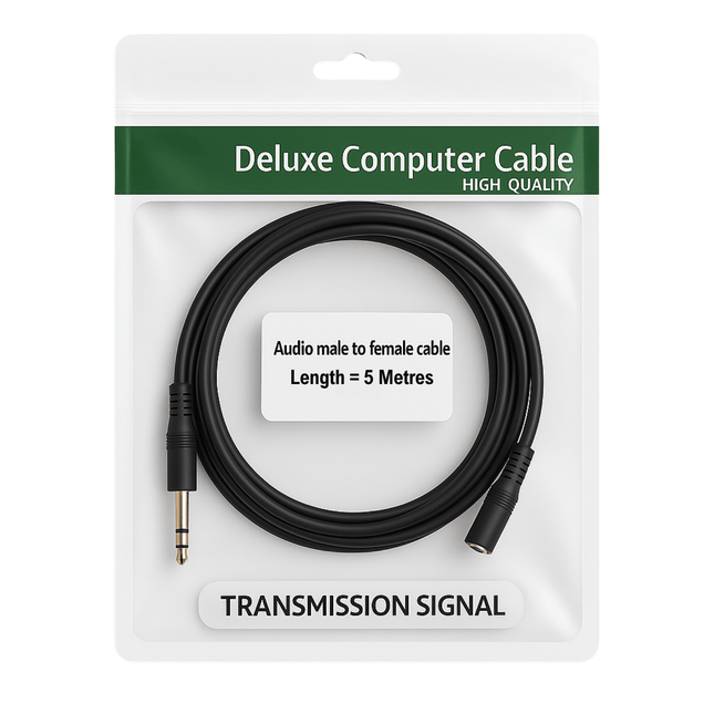 Deluxe computer cable packaging with audio cable inside on a white background - 5 metres - for wholesale trade