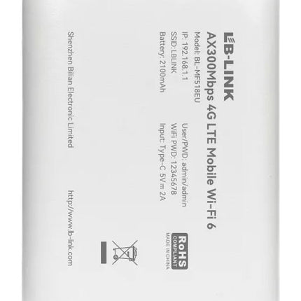 LB-LINK MF518EU AX300Mbps 4G LTE Mobile Wi-Fi 6 Router with Portable Connectivity