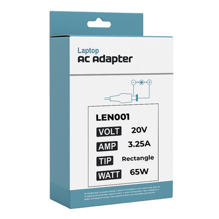 Lenovo Compatible 65W Laptop Charger 20V 3.25A Rectangular Slim Tip (PB)