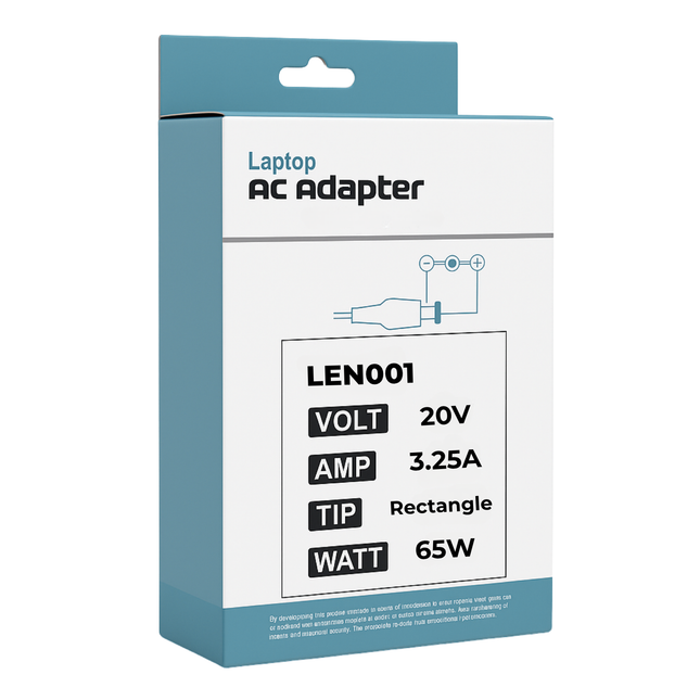Lenovo Compatible 65W Laptop Charger 20V 3.25A Rectangular Slim Tip (PB)